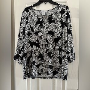 Emma & Olive Size XL Black & White Paisley Print Top Blouse